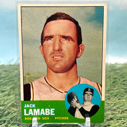 Vintage Jack Lamabe trading card in protective sleeve from 1963 Topps #251