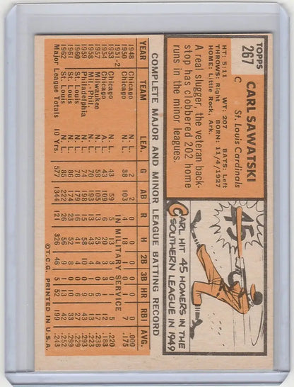Vintage 1963 Topps #267 Carl Sawatski St. Louis Cardinals EXMT baseball card illustration