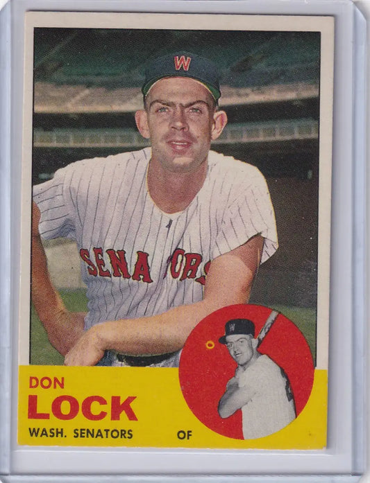 Vintage 1963 Topps 47 Don Lock - Washington Senators RC baseball card with inset photo