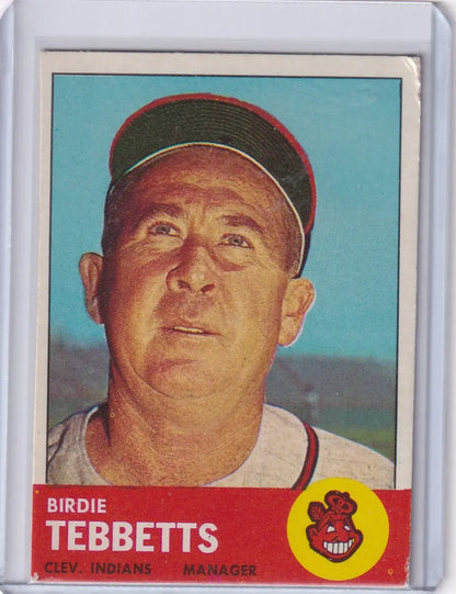 Vintage 1963 Topps Birdie Tebbetts - Cleveland Indians baseball card showcasing the manager