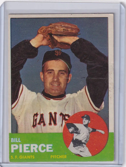 Vintage 1963 Topps Billy Pierce card featuring San Francisco Giants pitcher in windup