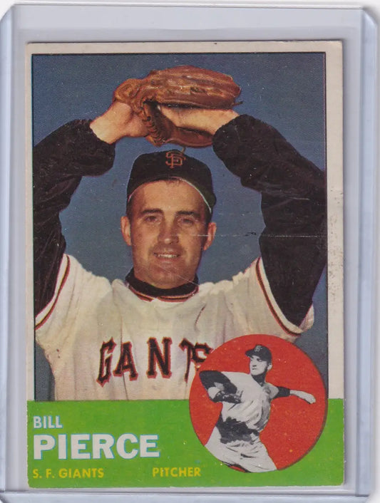 Vintage 1963 Topps Billy Pierce card featuring San Francisco Giants pitcher in windup