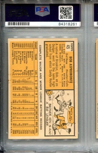 1963 Topps Bob Aspromonte #45 PSA DNA Certified Encased Houston Colt 45s Auto