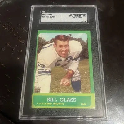 Graded 1963 Topps Football Bill Glass football card in SGC Authentic condition