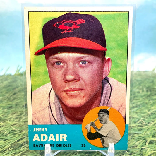 Vintage 1963 Topps Jerry Adair baseball card with headshot and batting pose