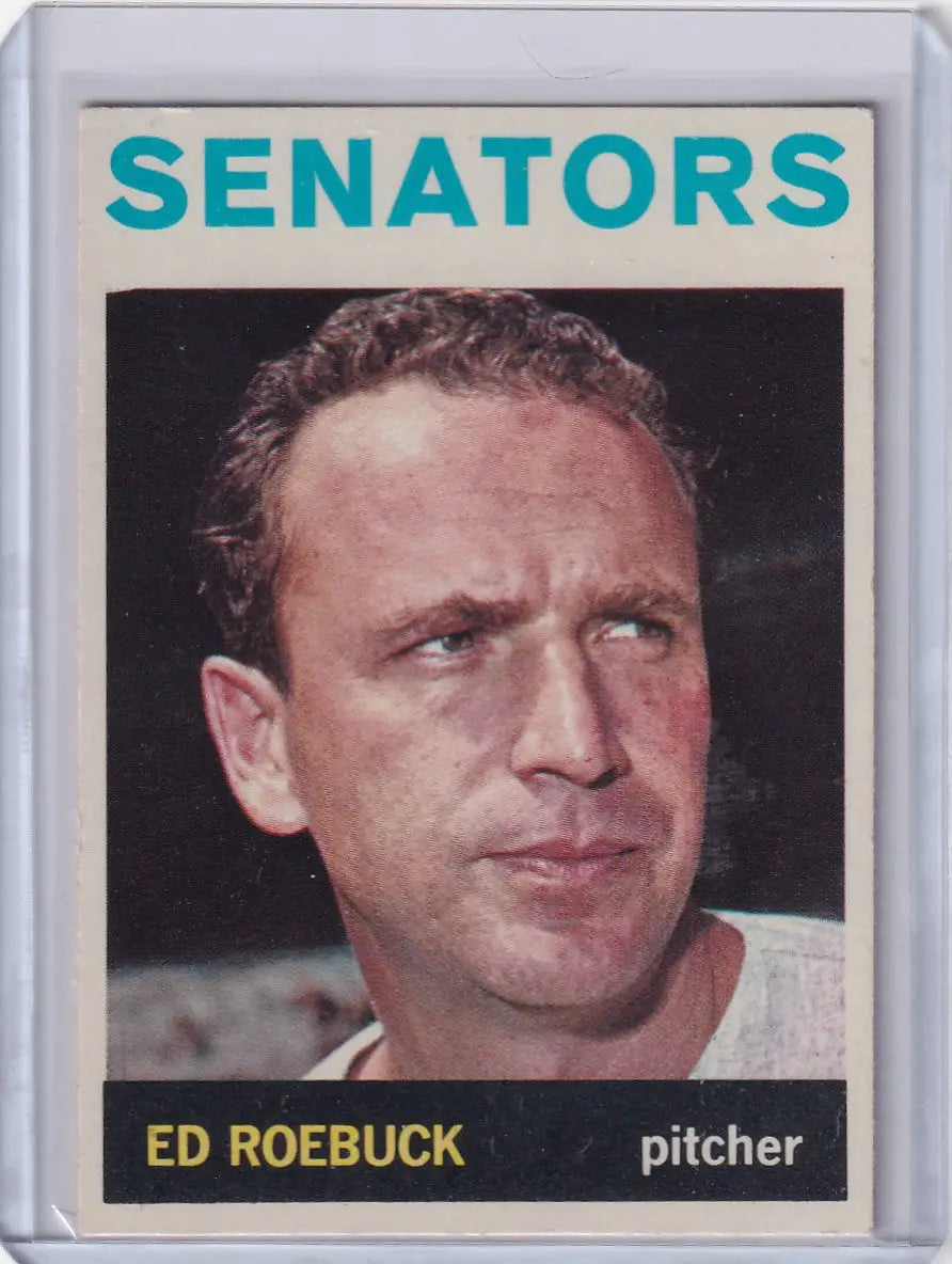 Vintage 1964 Topps Baseball card of Ed Roebuck, pitcher for the Washington Senators