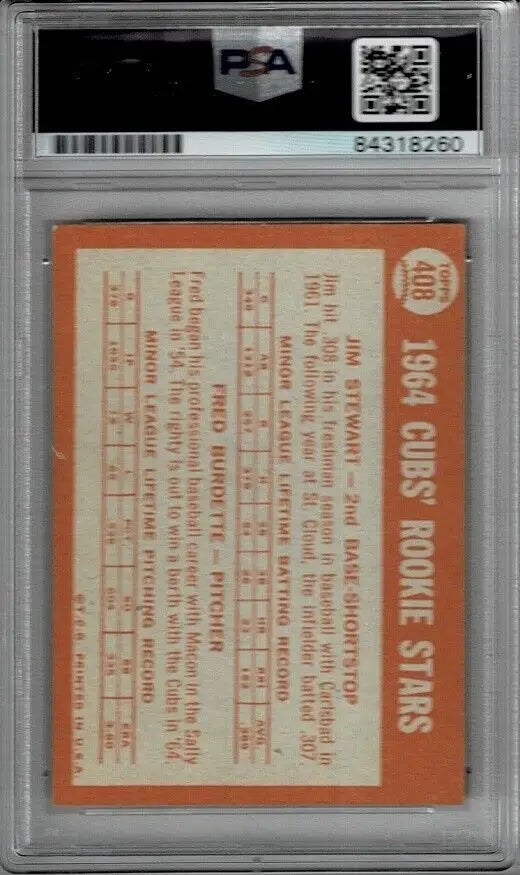 Graded 1964 Topps Cubs Rookies Jim Stewart Auto Fred Burdette PSA DNA Baseball Card