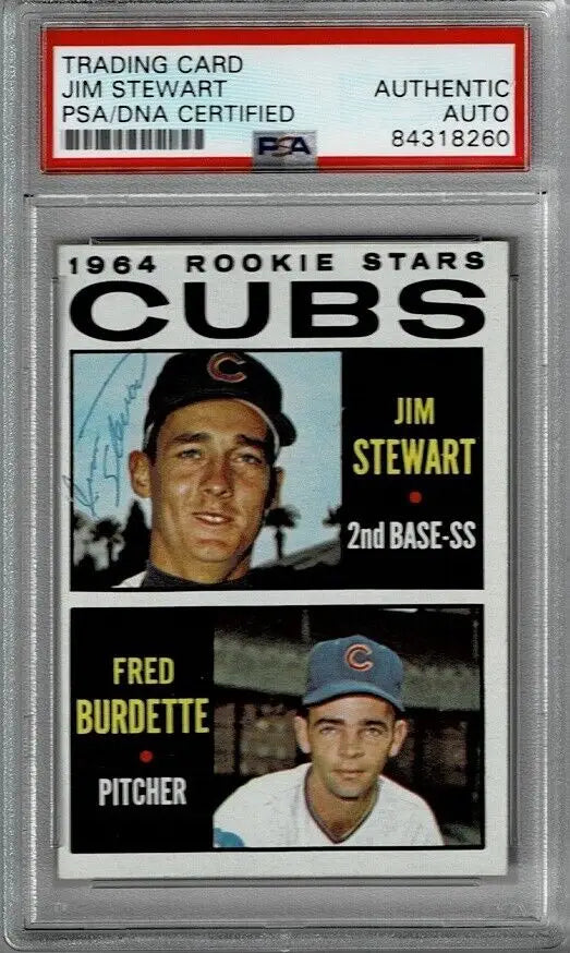 1964 Topps Cubs Rookies trading card featuring Jim Stewart and Fred Burdette, PSA DNA