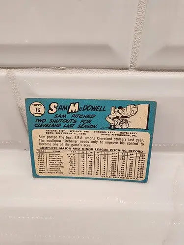 Vintage Sam McDowell baseball trading card from 1965 Topps #76 in EX-NM condition