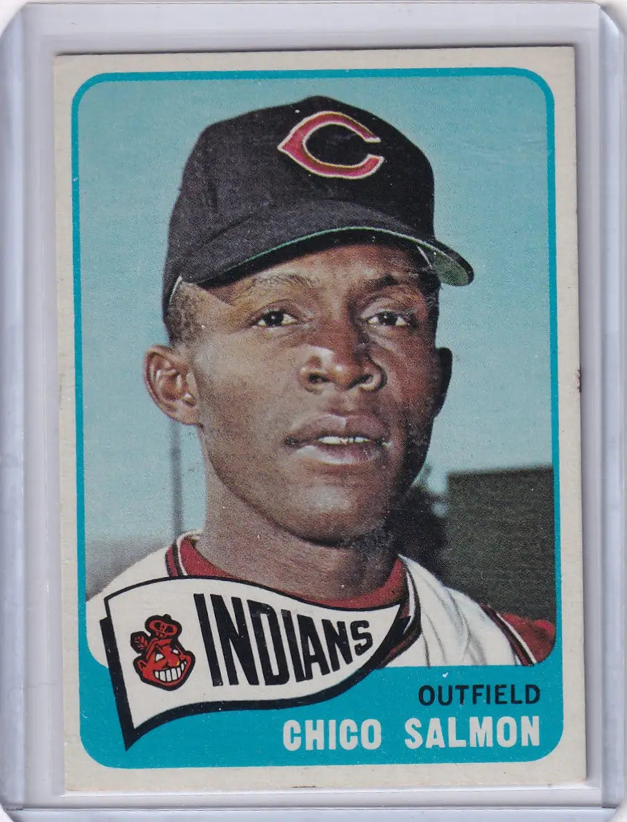 Topps Baseball card of Chico Salmon, Cleveland Indians player in Cubs cap