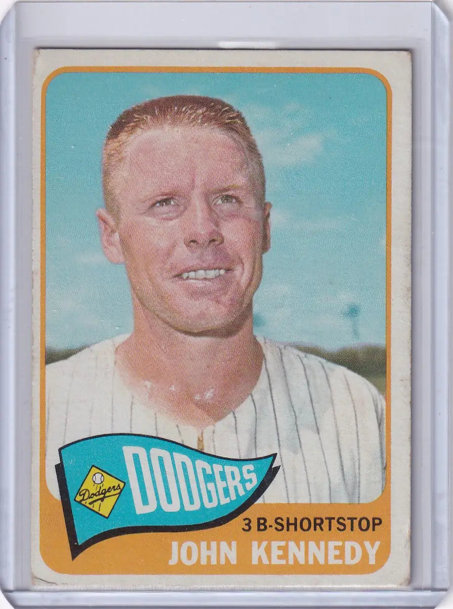 Vintage 1965 Topps Baseball card of John Kennedy from the Los Angeles Dodgers
