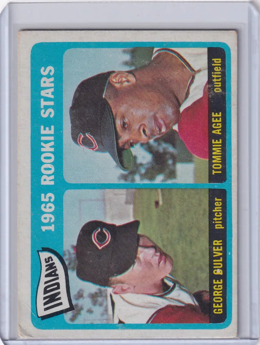 1965 Topps Baseball card of Indians Rookies George Culver and Tommie Agee portraits