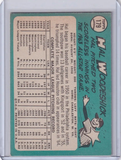 Vintage 1965 Topps Baseball card of Hal Woodeshick from the Houston Astros