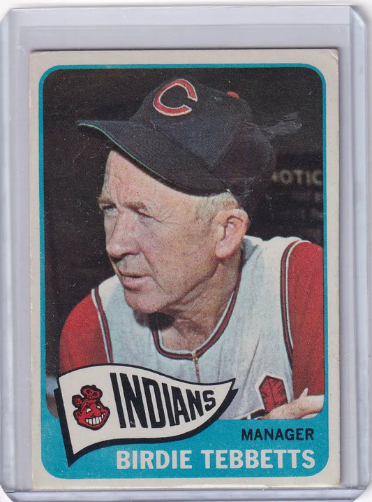 1965 Topps Baseball card of Birdie Tebbetts in Cleveland Indians uniform and cap