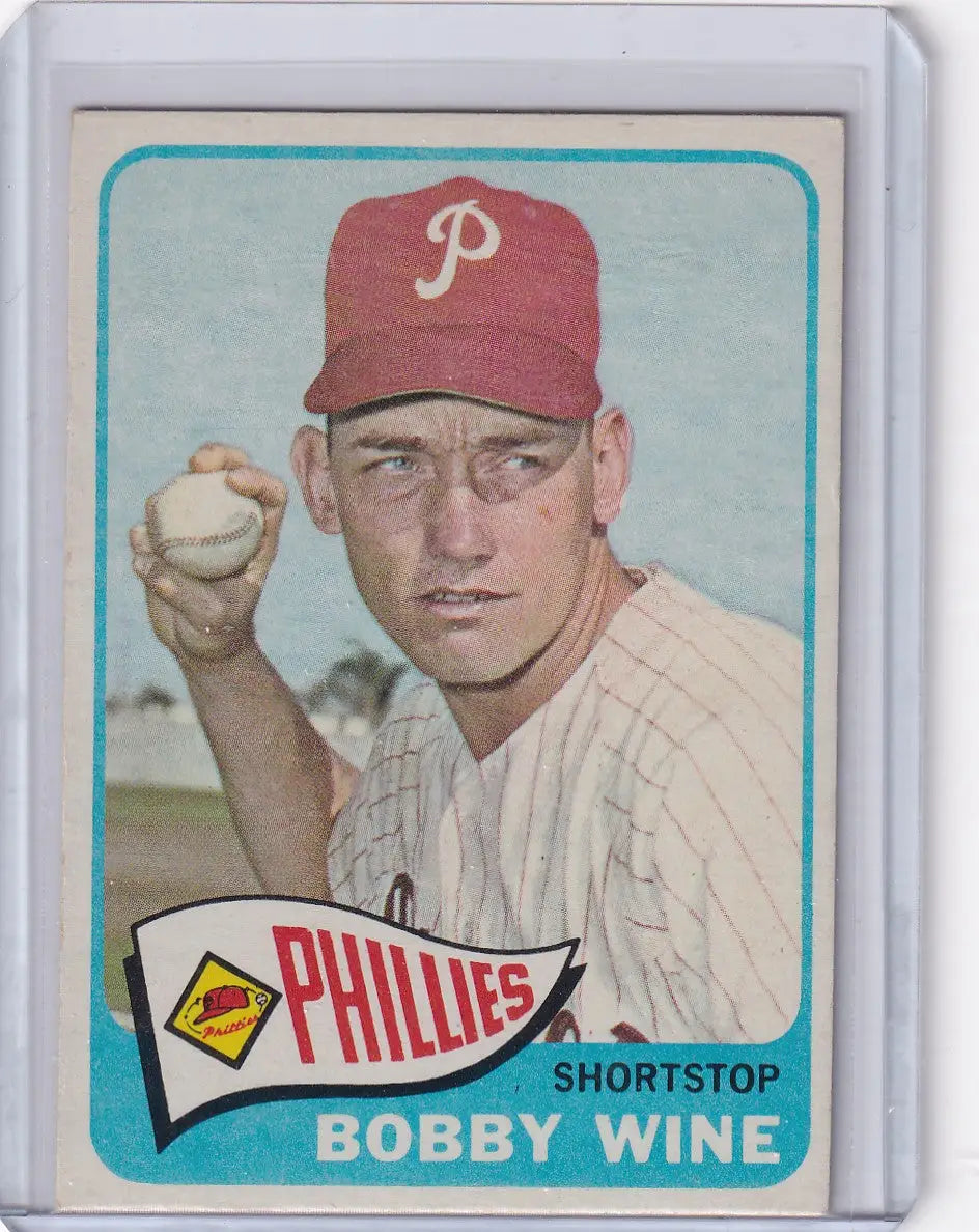 Vintage 1965 Topps Baseball card of Bobby Wine from the Philadelphia Phillies