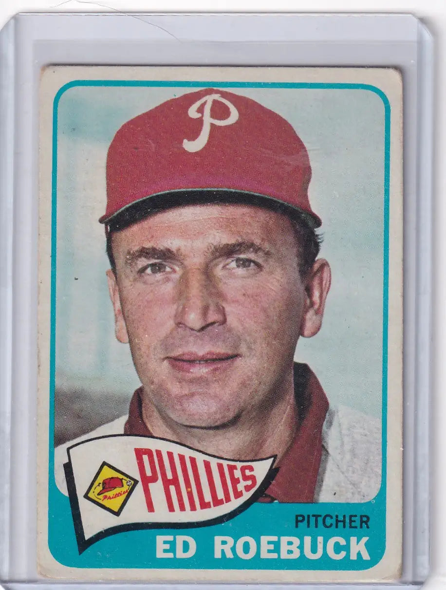 1965 Topps Baseball card of Ed Roebuck, pitcher for the Philadelphia Phillies