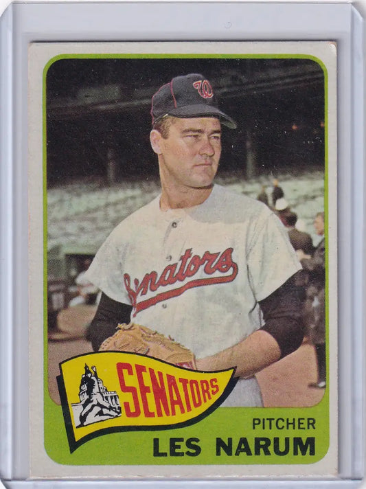 Vintage 1965 Topps Baseball card of Buster Narum, Washington Senators pitcher