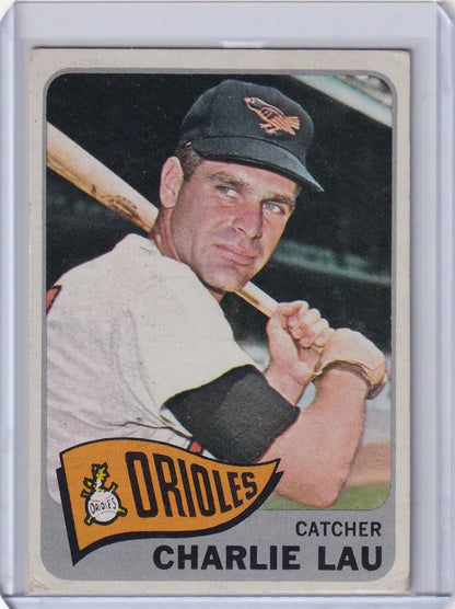 Baseball card of Charley Lau from Topps Baseball, Baltimore Orioles 1965