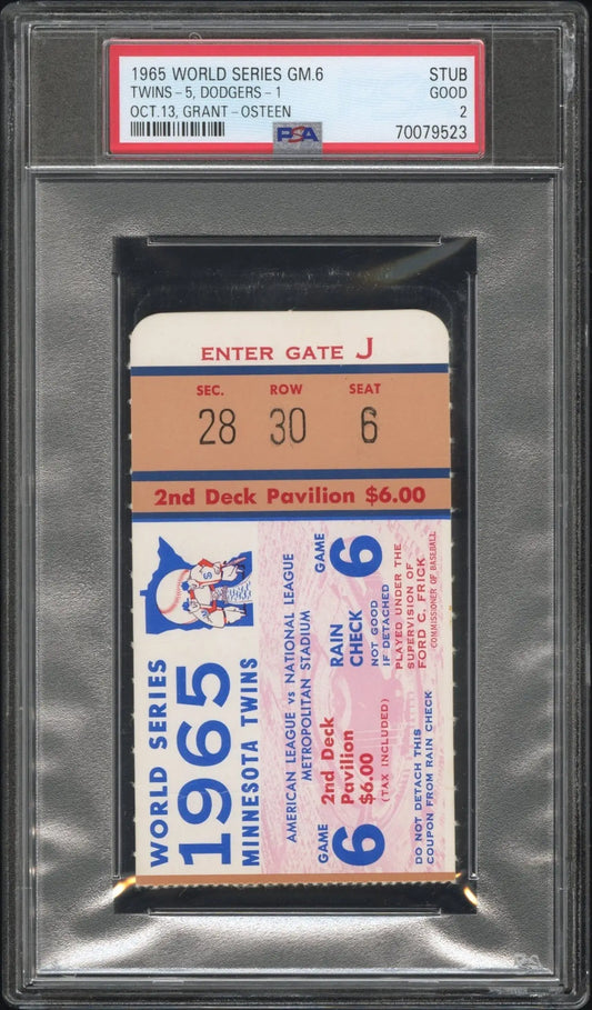 PSA-graded Ticket Stub from 1965 World Series Game 6 Minnesota Twins vs Dodgers