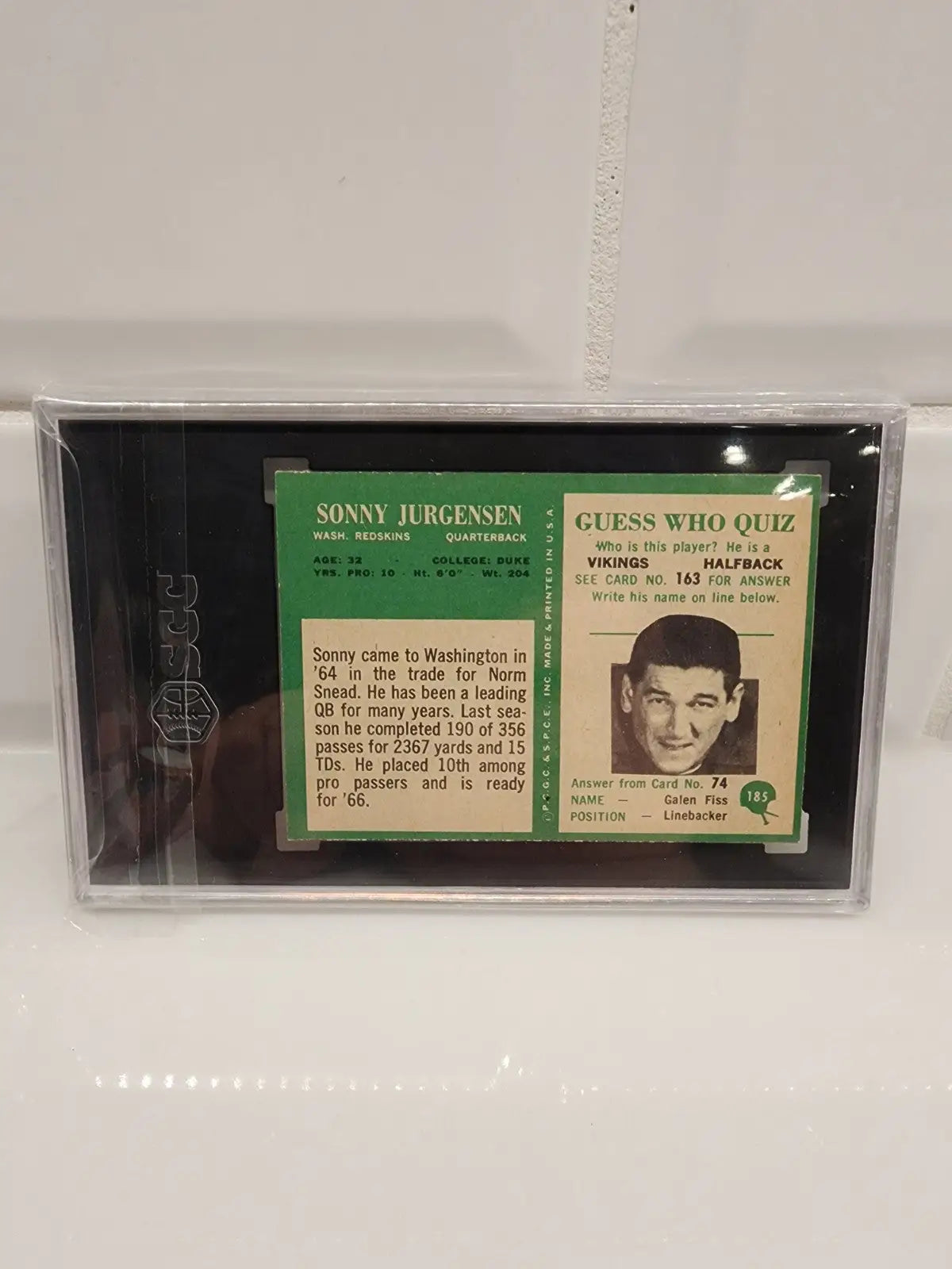 Sonny Jurgensen Philadelphia football card from 1966 Washington Commanders collection