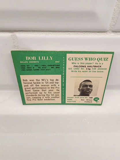 Vintage football card of Philadelphia Bob Lilly from 1966 featuring Bob Lilly with EX NM condition