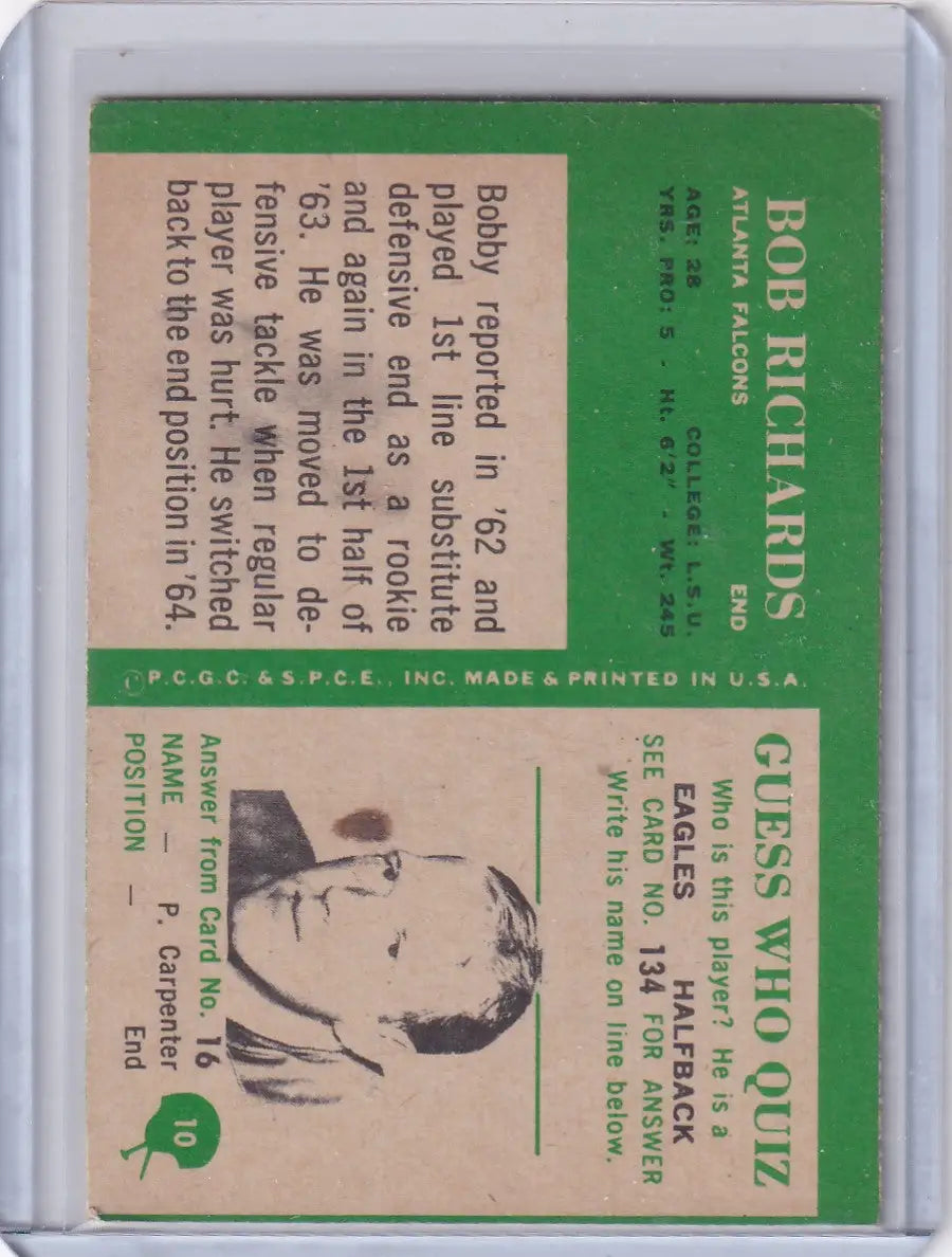 Vintage Philadelphia football card featuring Bob Richards of the Atlanta Falcons from 1966