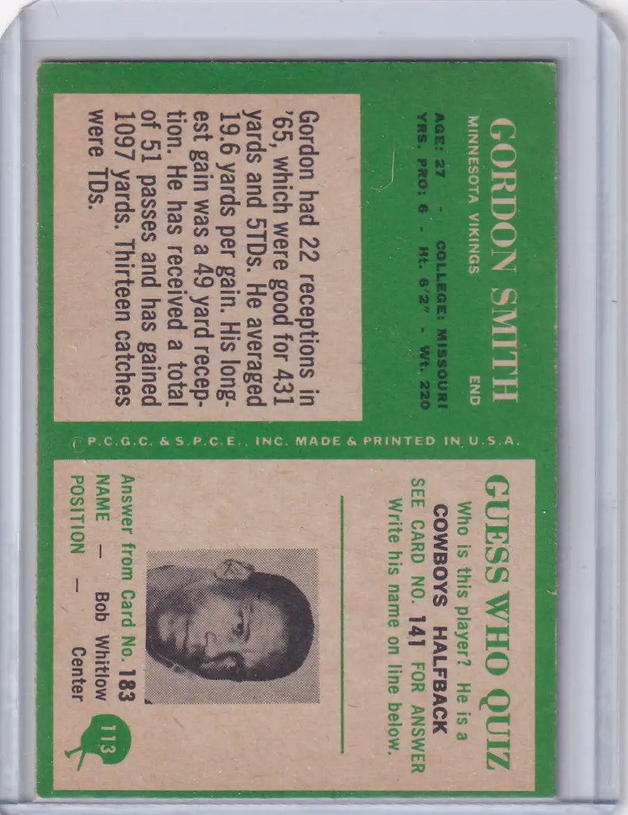 Vintage Philadelphia football card of Gordon Smith Minnesota Vikings rookie player