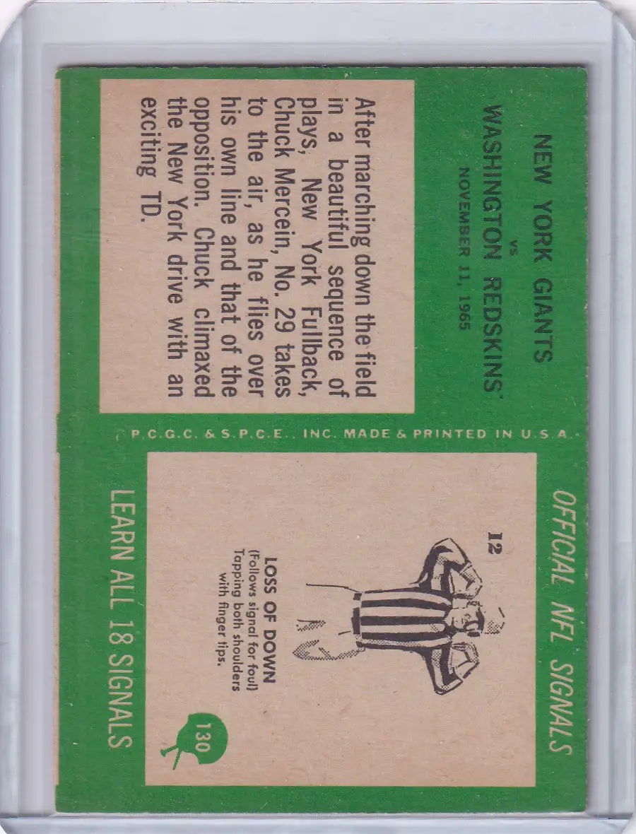 Vintage Philadelphia football card of Giants play featuring Chuck Meein from 1966