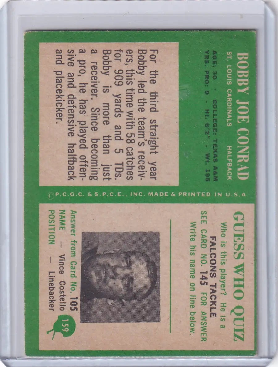 Vintage Philadelphia football card featuring Bobby Joe Conrad of the St. Louis Cardinals
