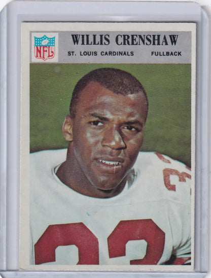 Philadelphia football Willis Crenshaw football card from 1966 St. Louis Cardinals RC