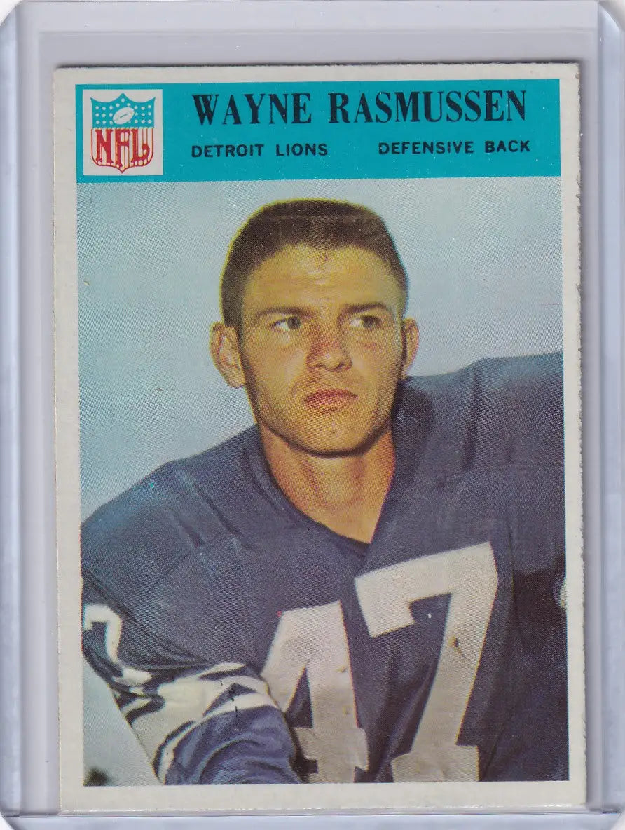 1966 Philadelphia Football Wayne Rasmussen card featuring Detroit Lions player