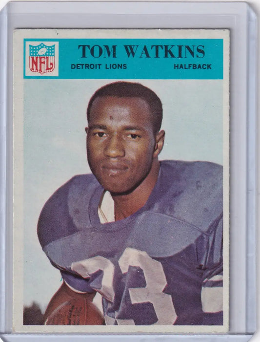 Philadelphia football card featuring Tom Watkins of the Detroit Lions from 1966