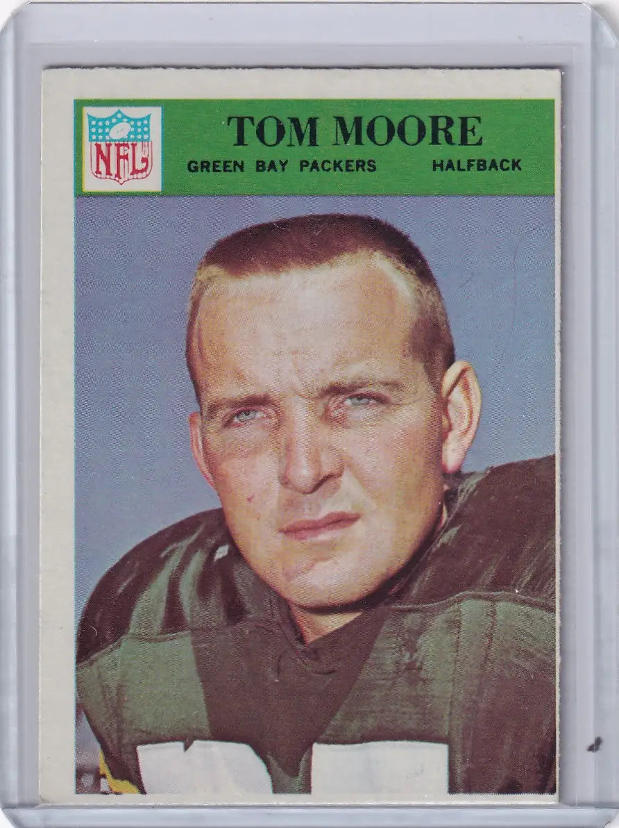Tom Moore football card from 1966 Philadelphia Football featuring Green Bay Packers player