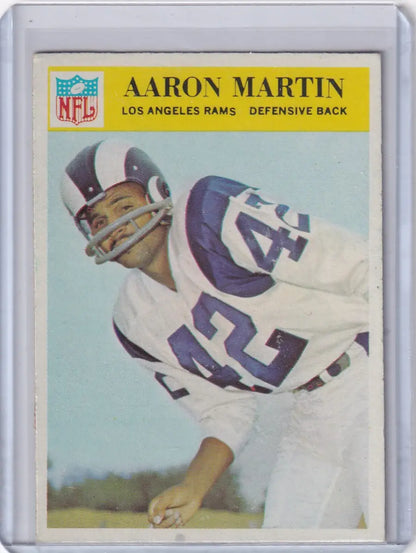 Football card of Aaron Martin from 1966 Philadelphia Football featuring Los Angeles Rams