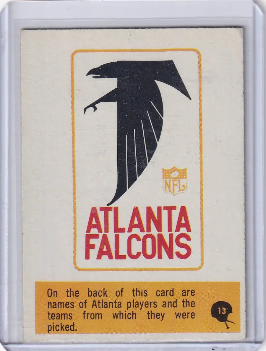 1966 Philadelphia Football NNO Atlanta Falcons Draft Card showcasing Falcons draft card