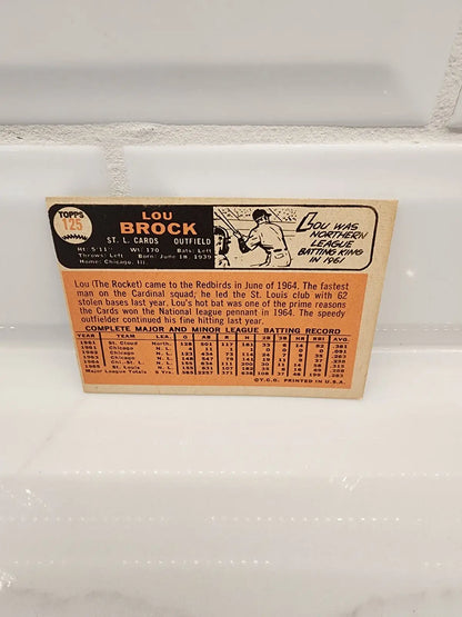 Vintage Lou Brock baseball trading card from 1966 Topps #125 HOF Lou Brock EX-NM