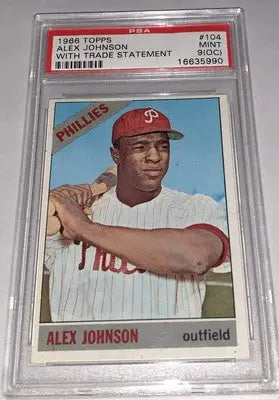 Graded 1966 Topps Alex Johnson trading card of Philadelphia Phillies player PSA 9