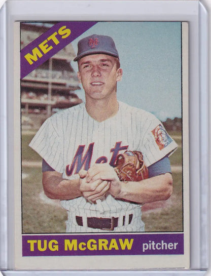 1966 Topps Baseball card of Tug McGraw, pitcher for the New York Mets
