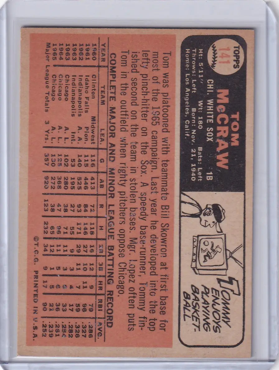 Vintage Topps Baseball card of Tom McCraw, Chicago White Sox player statistics