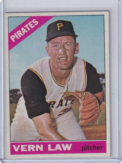 Vintage 1966 Topps Baseball Vern Law Pittsburgh Pirates trading card poster