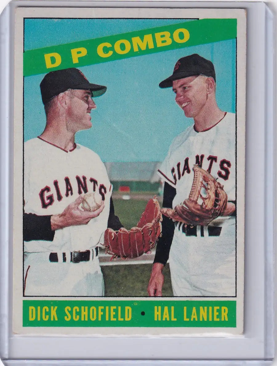 Vintage Topps Baseball card of Dick Schofield and Hal Lanier from 1966