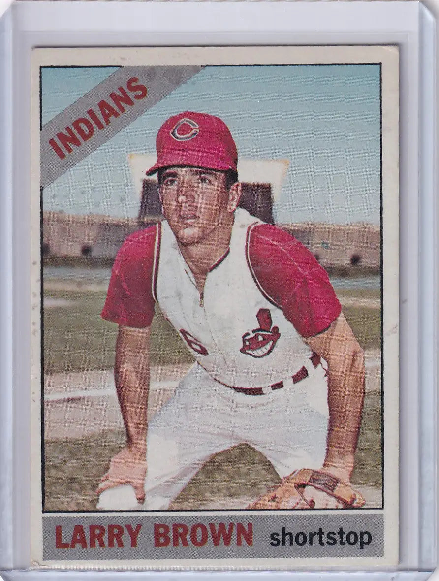 1966 Topps Baseball card of Larry Brown, Cleveland Indians shortstop in red cap