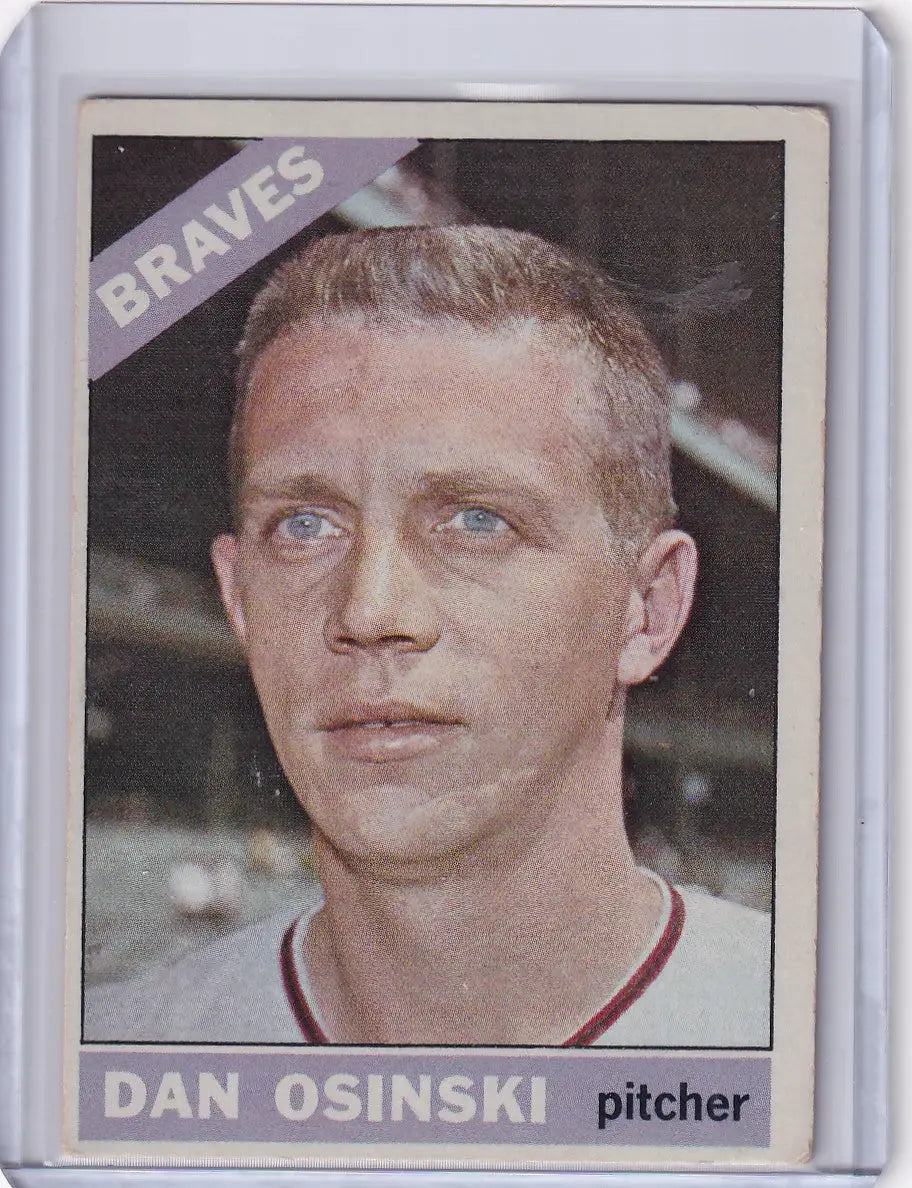 Close-up portrait of Dan Osinski on a 1966 Topps Baseball card for Atlanta Braves