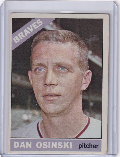 Close-up portrait of Dan Osinski on a 1966 Topps Baseball card for Atlanta Braves