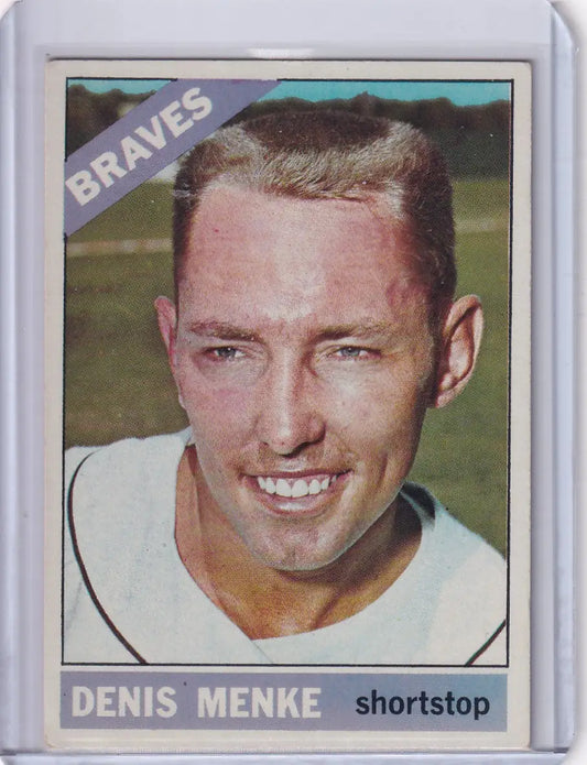 1966 Topps Baseball card of smiling Denis Menke from Atlanta Braves team