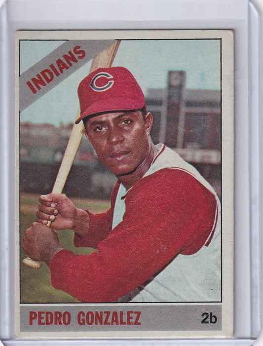 Baseball card of Pedro Gonzalez in a red Cincinnati Reds cap for Topps Baseball