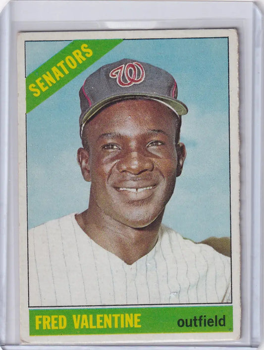 Baseball card of Fred Valentine in Washington Senators uniform from Topps Baseball 1966