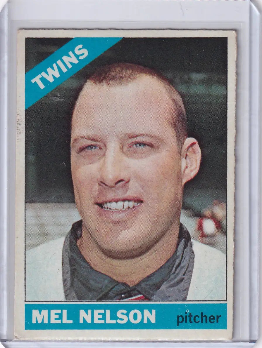 1966 Topps Baseball card of Mel Nelson, smiling player from the Minnesota Twins