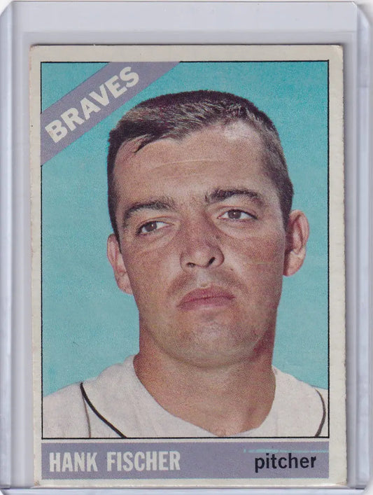 1966 Topps Baseball card of pitcher Hank Fischer from the Atlanta Braves
