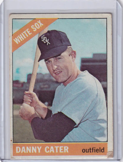 Vintage Topps Baseball card of Danny Cater in batting stance for Chicago White Sox
